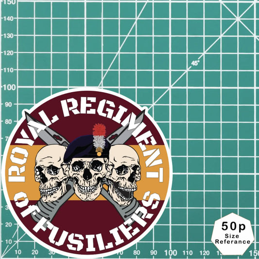 Royal Regiment of Fusiliers Waterproof Vinyl Stickers Three Skull Design redplume