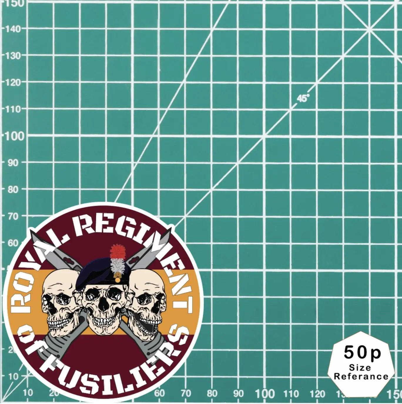 Royal Regiment of Fusiliers Waterproof Vinyl Stickers Three Skull Design - Red Plume