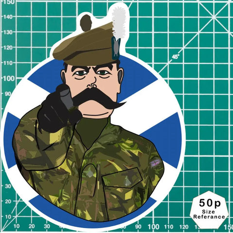 Royal Regiment of Scotland Vinyl Waterproof Sticker, Lord Kitchener Design - Red Plume