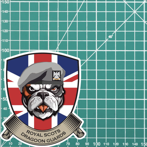 Royal Scots Dragoon Guards British Bulldog and Union Jack Vinyl Sticker - 10cm redplume