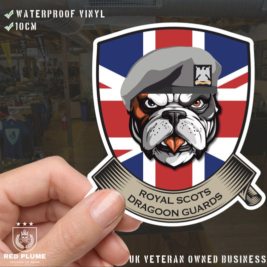 Royal Scots Dragoon Guards British Bulldog and Union Jack Vinyl Sticker - 10cm redplume