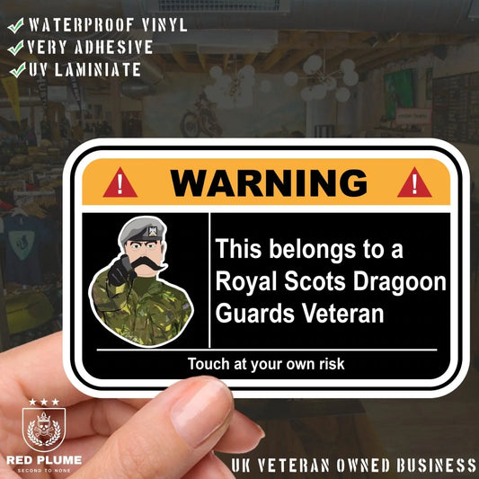 Royal Scots Dragoon Guards Warning Funny Vinyl Sticker (100mm wide) - Red Plume