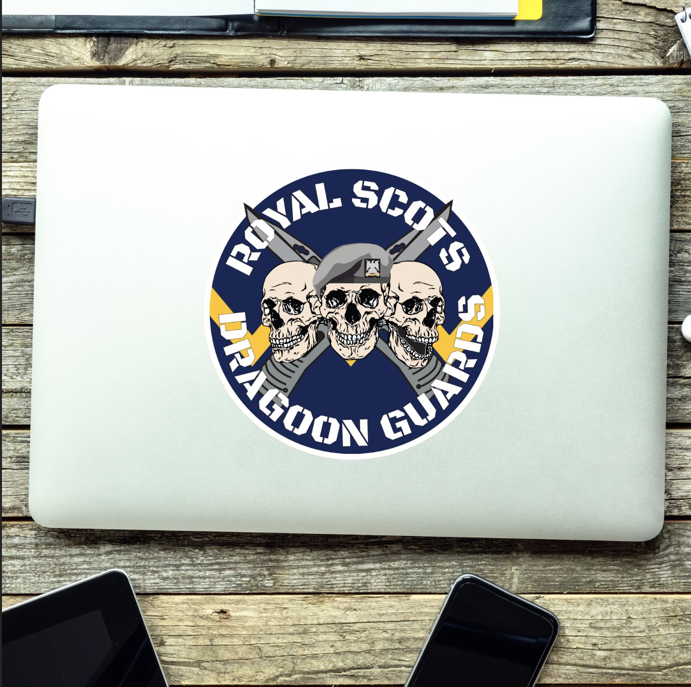 Royal Scots Dragoon Guards Waterproof Vinyl Stickers Three Skull Design redplume