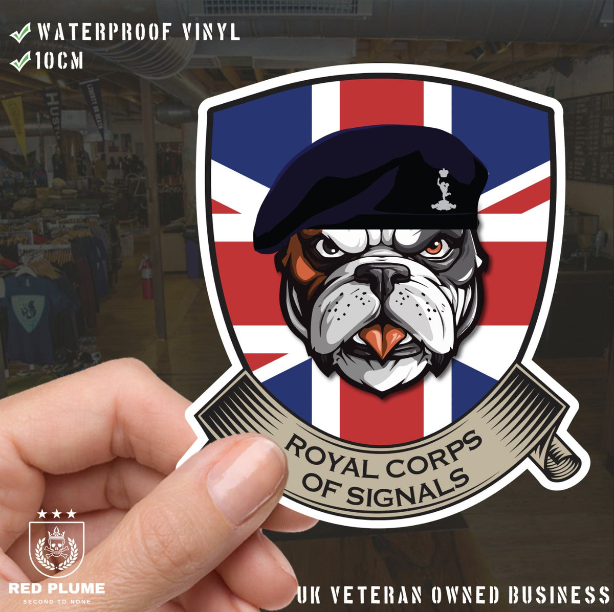 Royal Signals British Bulldog and Union Jack Shield Vinyl Sticker - 10cm redplume