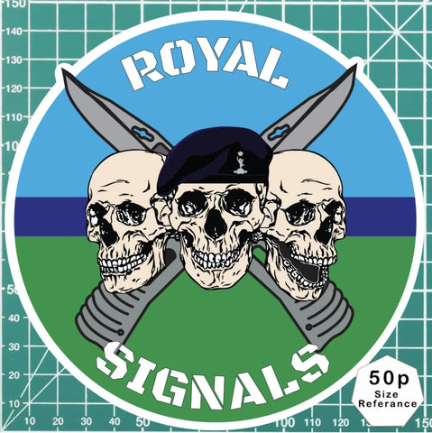 Royal Signals Regiment Waterproof Vinyl Stickers Three Skull Design redplume