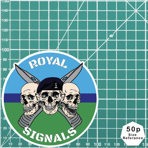 Royal Signals Regiment Waterproof Vinyl Stickers Three Skull Design - Red Plume