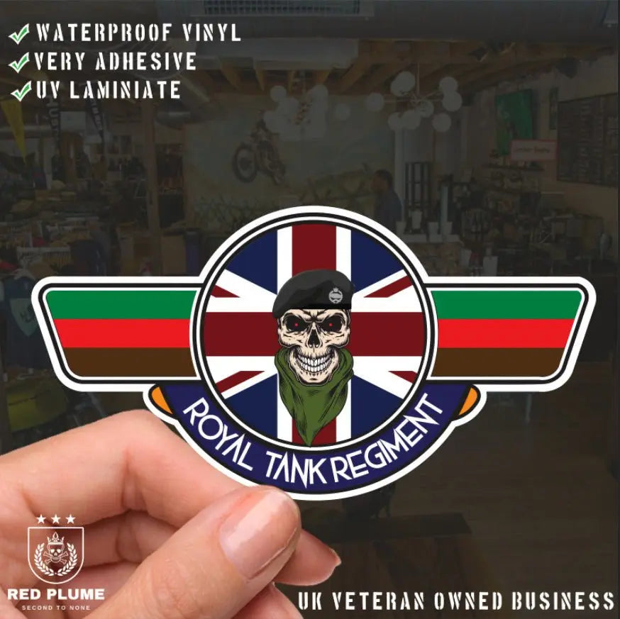 Royal Tank Regiment (RTR) UV Laminated Vinyl Sticker - Wings - Red Plume