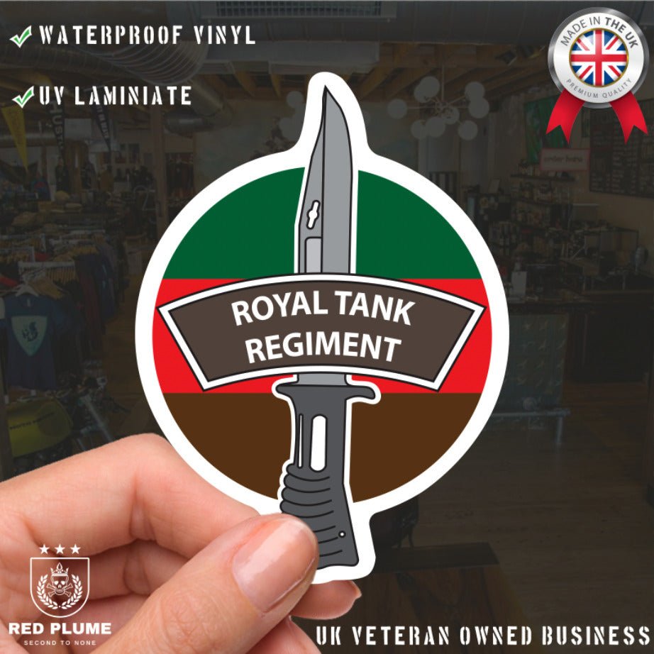 Royal Tank Regiment Vinyl Decal, TRF Colours & Bayonet Design - 10cm redplume