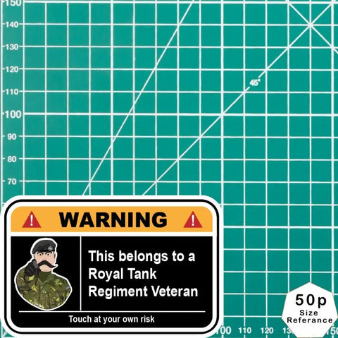 Royal Tank Regiment Warning Funny Vinyl Sticker 100mm wide redplume