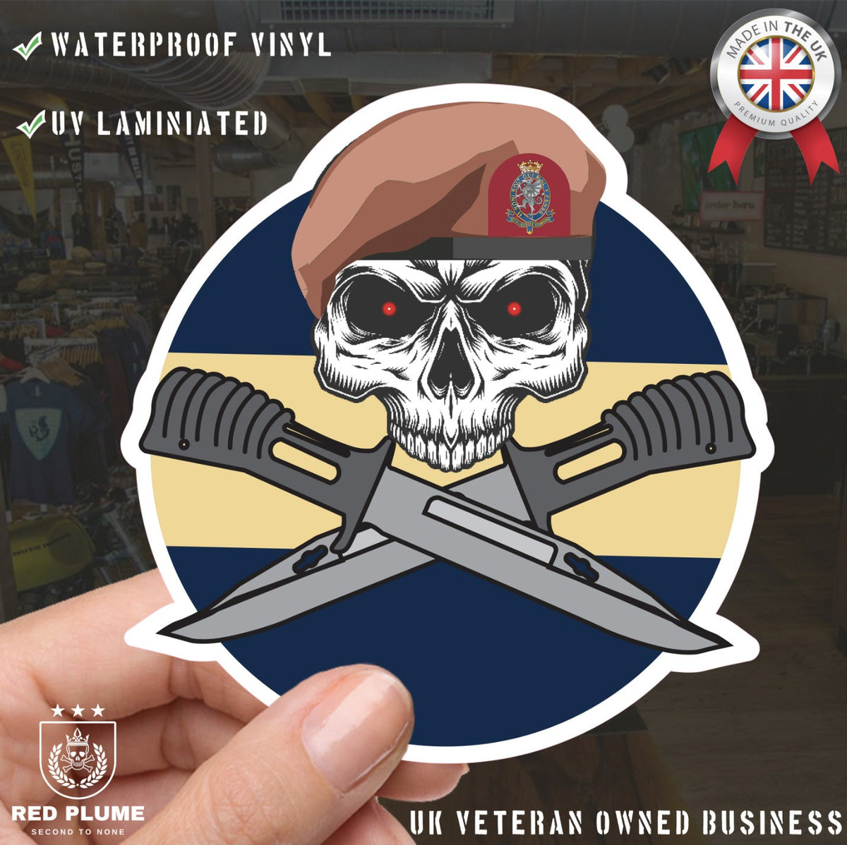 Royal Wessex Yeomanry Car Decal - Stylish Skull and Crossed Bayonets Design redplume