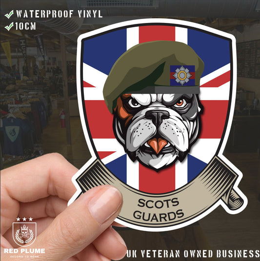 Scots Guards British Bulldog and Union Jack Shield Vinyl Sticker - 10cm redplume
