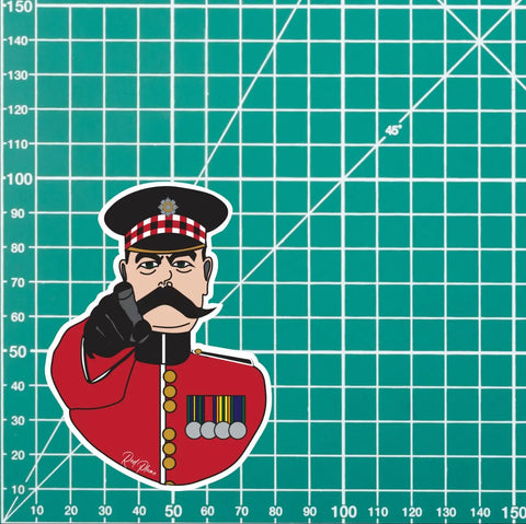 Scots Guards, Lord Kitchener Waterproof Vinyl Stickers, 10cm High - Red Plume