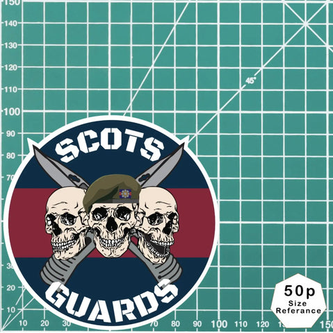 Scots Guards Waterproof Vinyl Stickers Three Skull Design - Red Plume