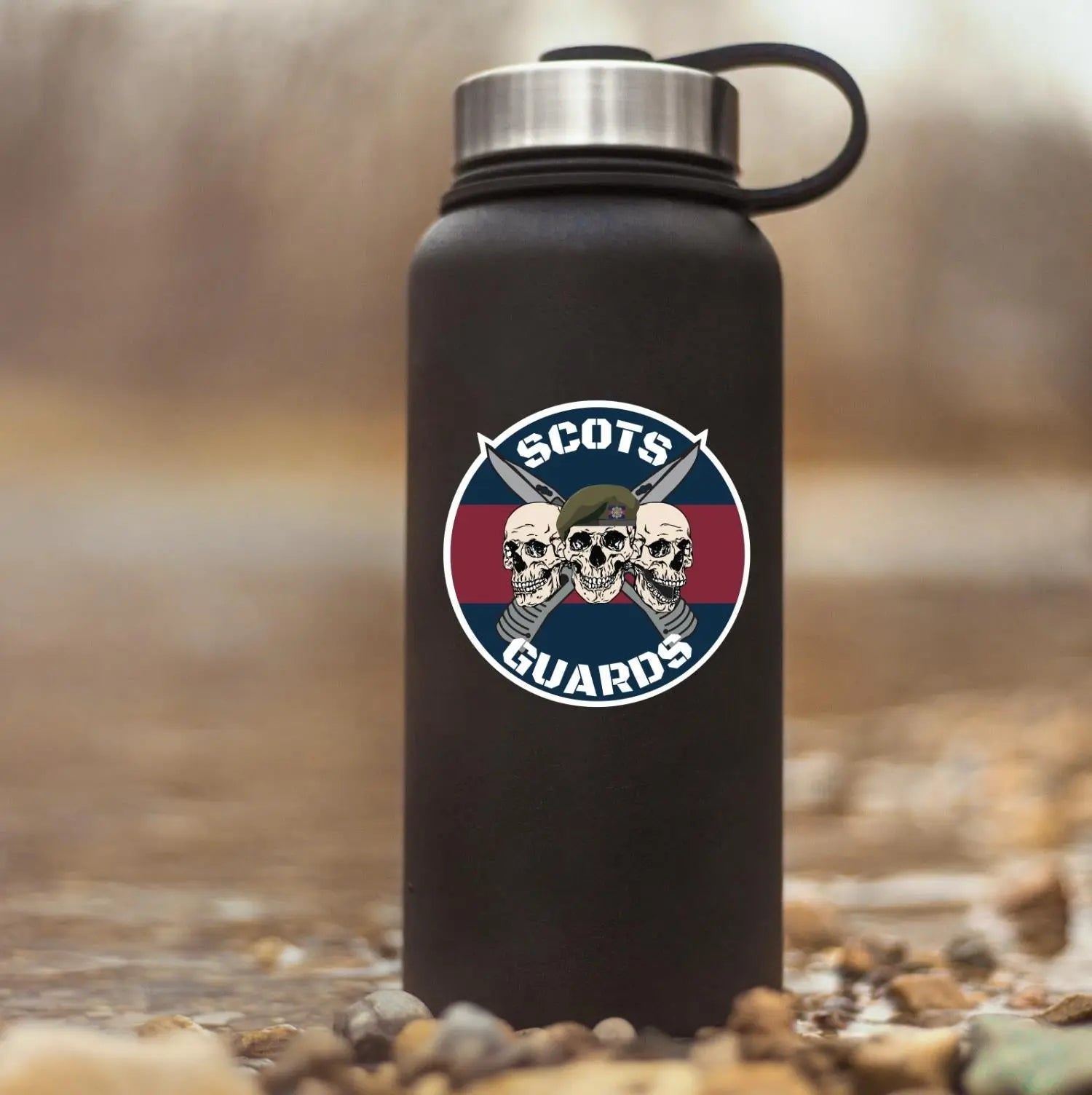 Scots Guards Waterproof Vinyl Stickers Three Skull Design - Red Plume