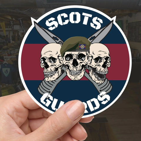 Scots Guards Waterproof Vinyl Stickers Three Skull Design - Red Plume
