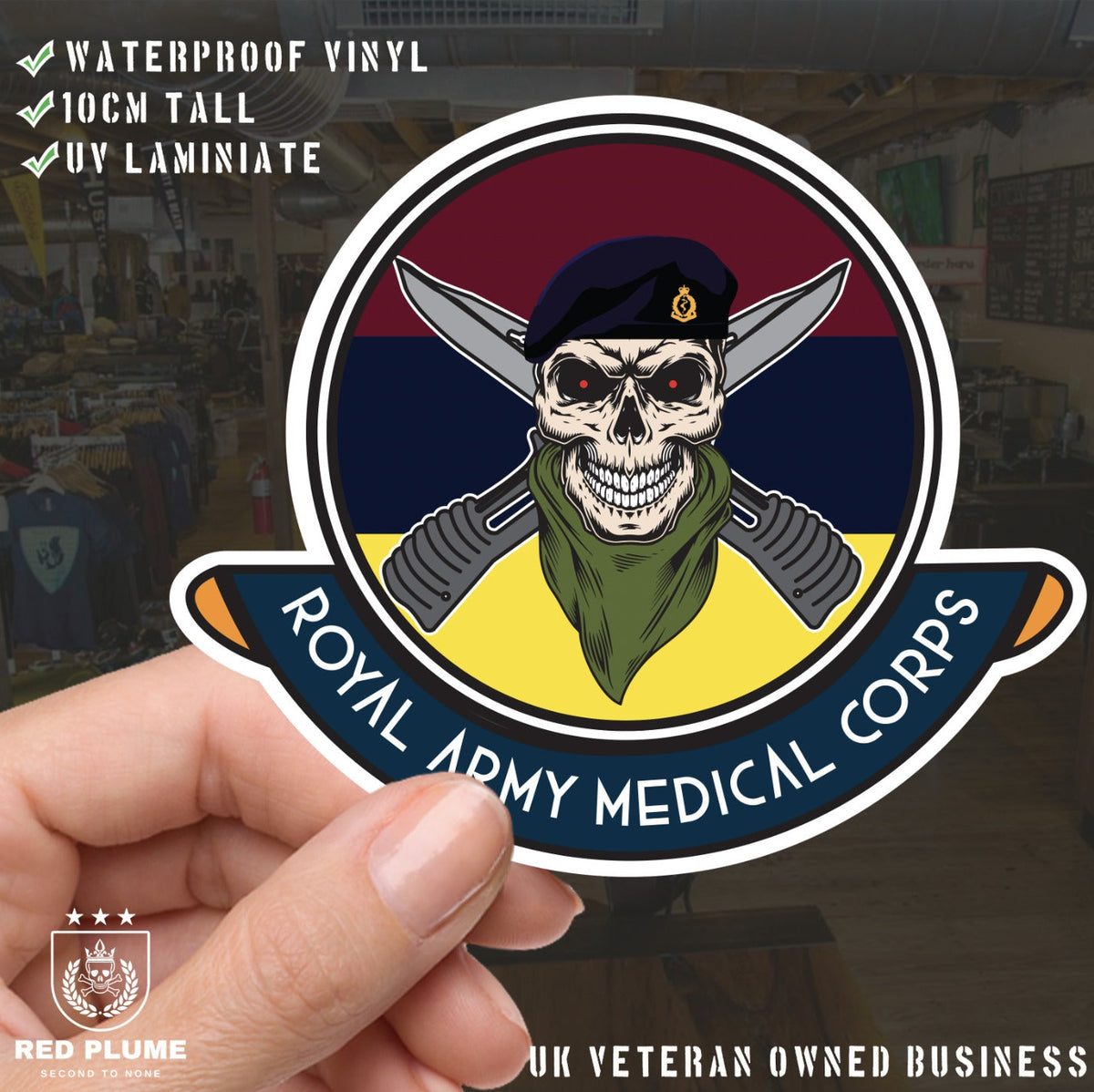 Skull Crest Royal Army Medical Corps Vinyl Sticker | 10cm | UV Laminated | redplume
