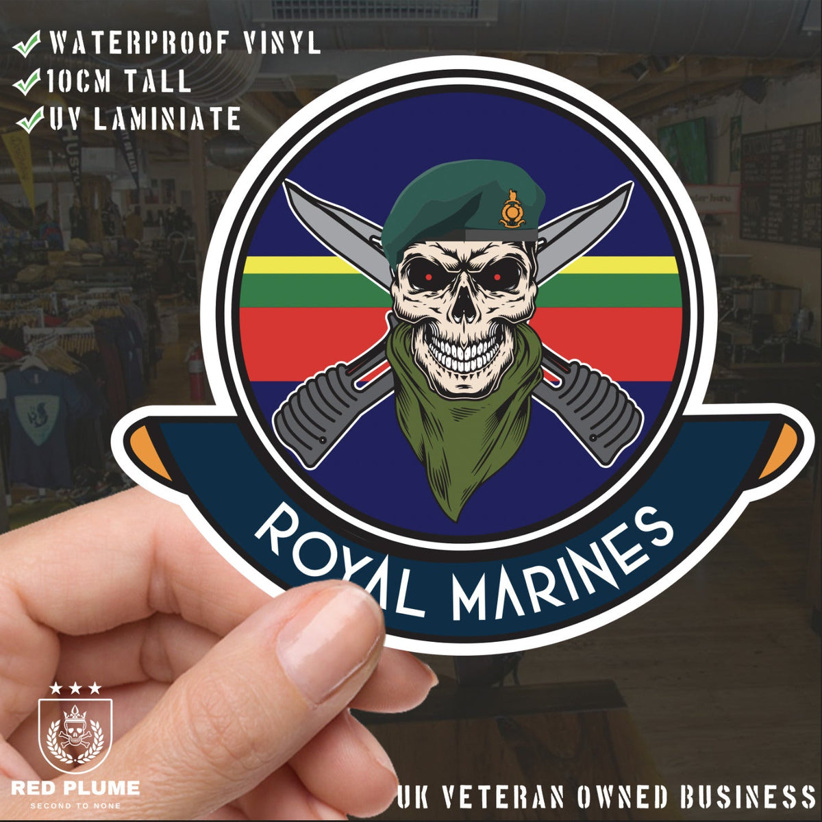 Skull Crest Royal Marines Vinyl Sticker | 10cm | UV Laminated | redplume