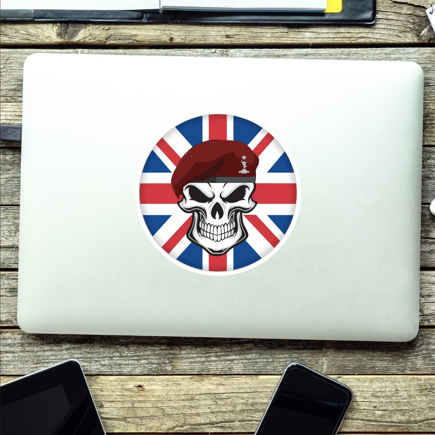 Skull with 216 Parachute Signal Squadron Beret UJ Vinyl Sticker - 10cm redplume