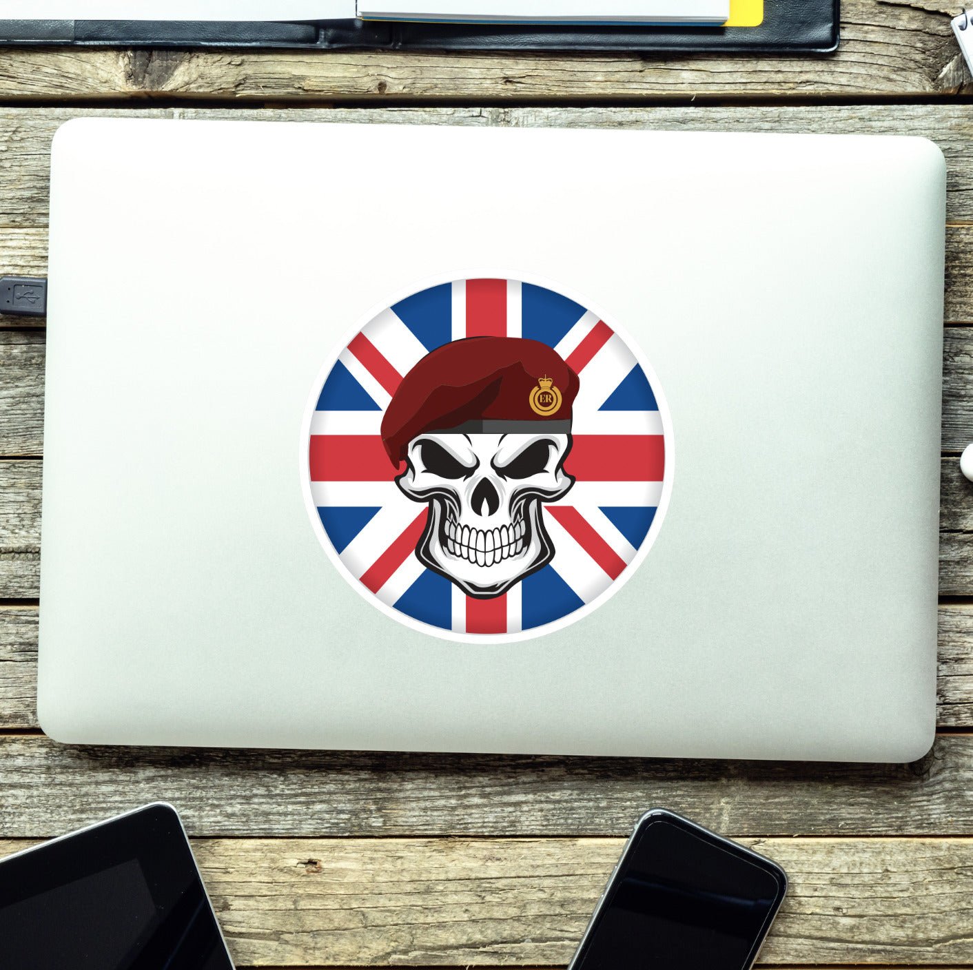 Skull with 23 Parachute Engineer Regiment Beret UJ Vinyl Sticker - 10cm redplume