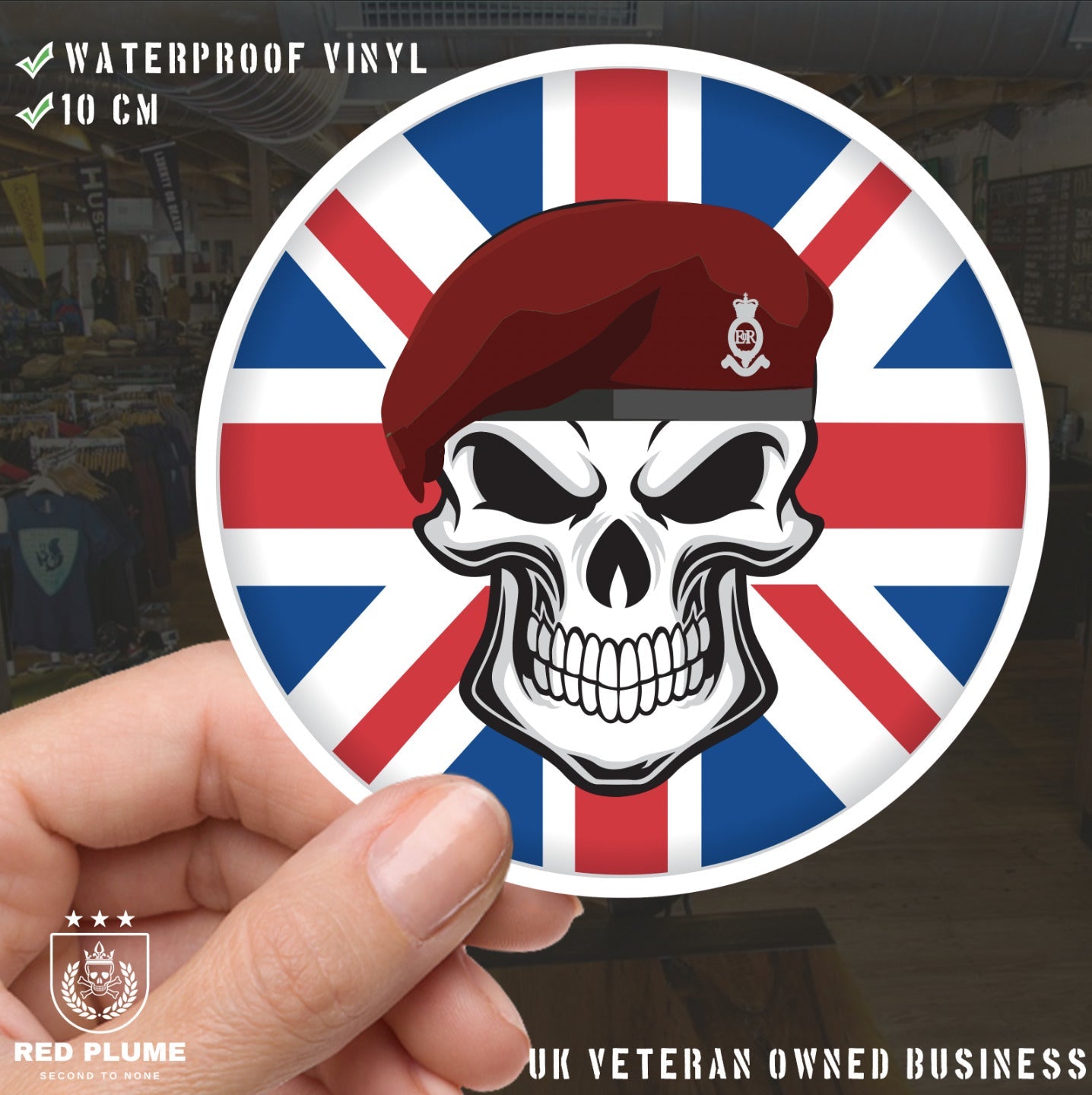 Skull with 7 Royal Horse Artillery Beret UJ Vinyl Sticker - 10cm redplume