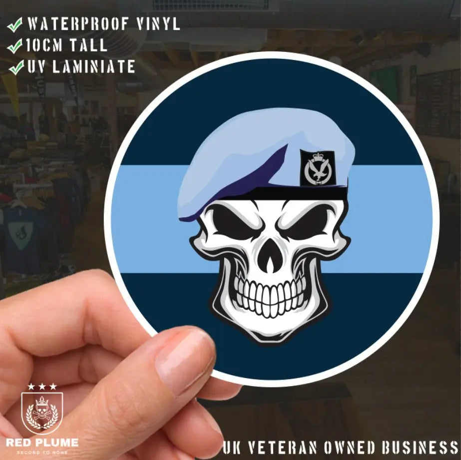 Skull with Army Air Corps Beret TRF Vinyl Sticker - 10cm redplume