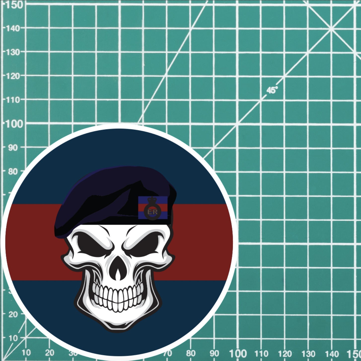 Skull with Blues and Royals Beret TRF Vinyl Sticker - 10cm redplume