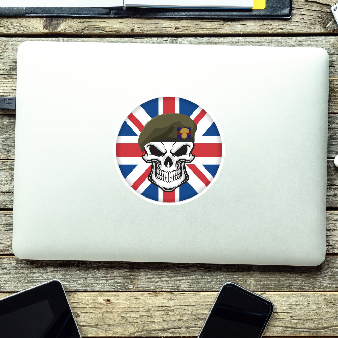Skull with Grenadier Guards Beret UJ Vinyl Sticker - 10cm redplume