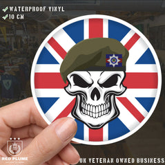 Skull with Irish Guards Beret UJ Vinyl Sticker - 10cm redplume