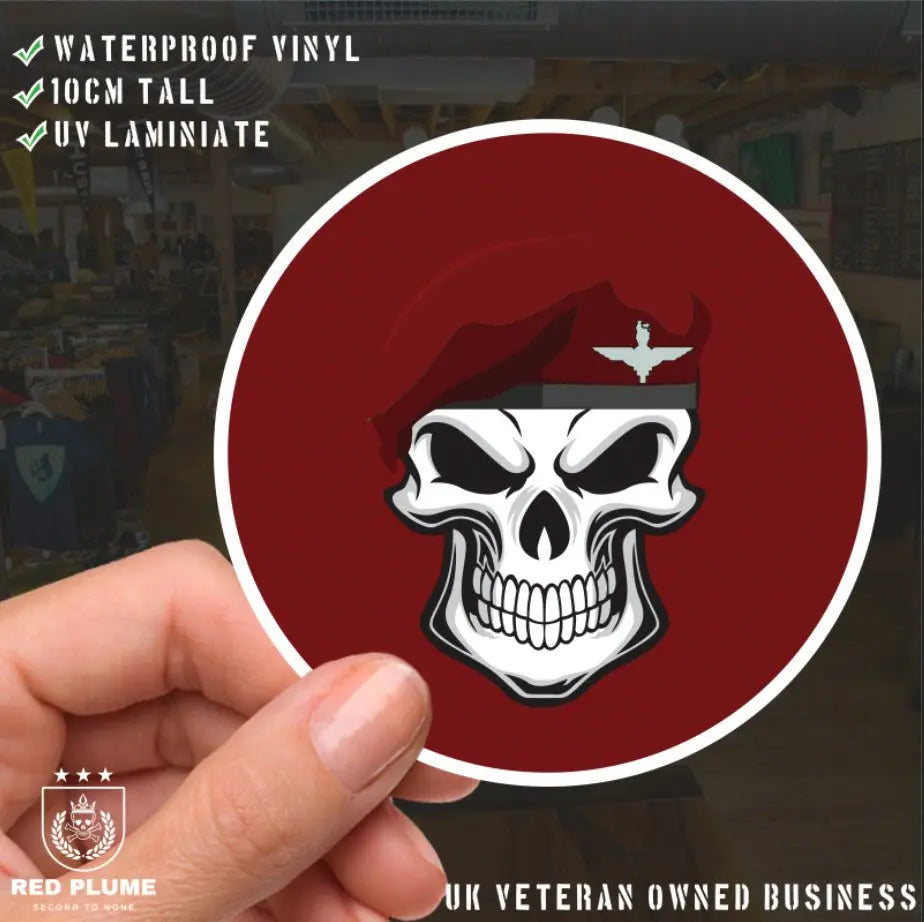 Skull with Parachute Regiment Beret TRF Vinyl Sticker - 10cm redplume