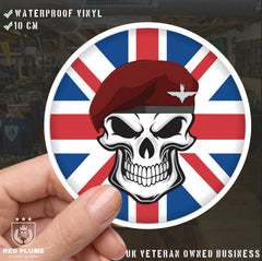 Skull with Parachute Regiment Beret UJ Vinyl Sticker - 10cm redplume
