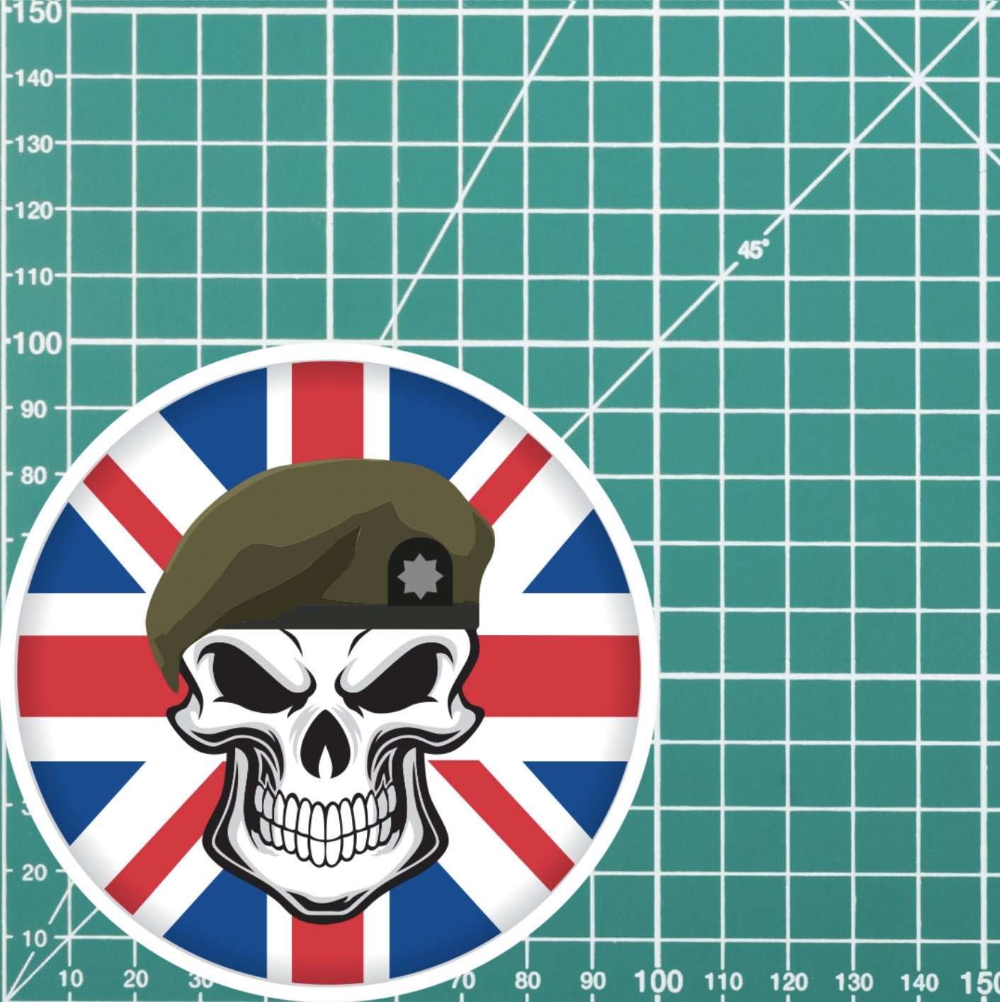 Skull with Royal Anglian Regiment Beret UJ Vinyl Sticker - 10cm redplume