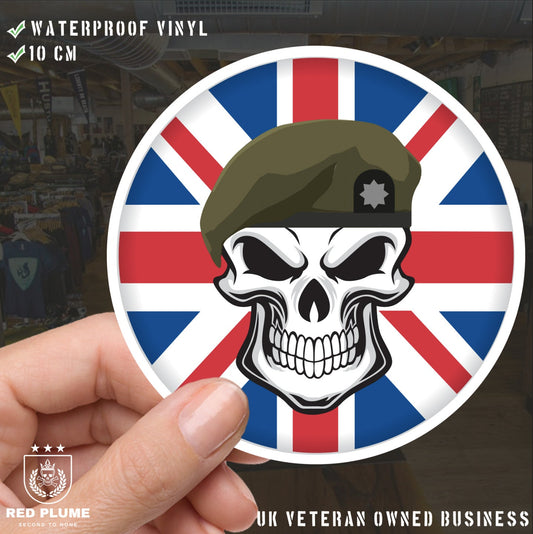 Skull with Royal Anglian Regiment Beret UJ Vinyl Sticker - 10cm redplume