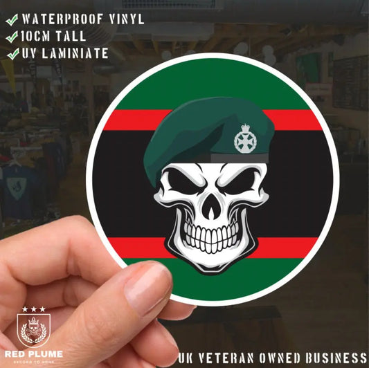 Skull with Royal Green Jackets RGJ Beret TRF Vinyl Sticker - 10cm redplume