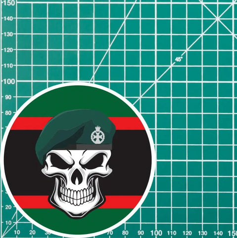 Skull with Royal Green Jackets RGJ Beret TRF Vinyl Sticker - 10cm redplume