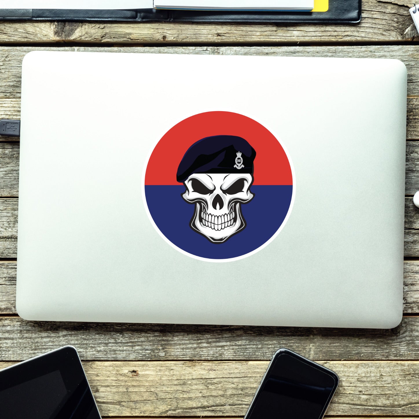 Skull with Royal Horse Artillery Beret TRF Vinyl Sticker - 10cm redplume