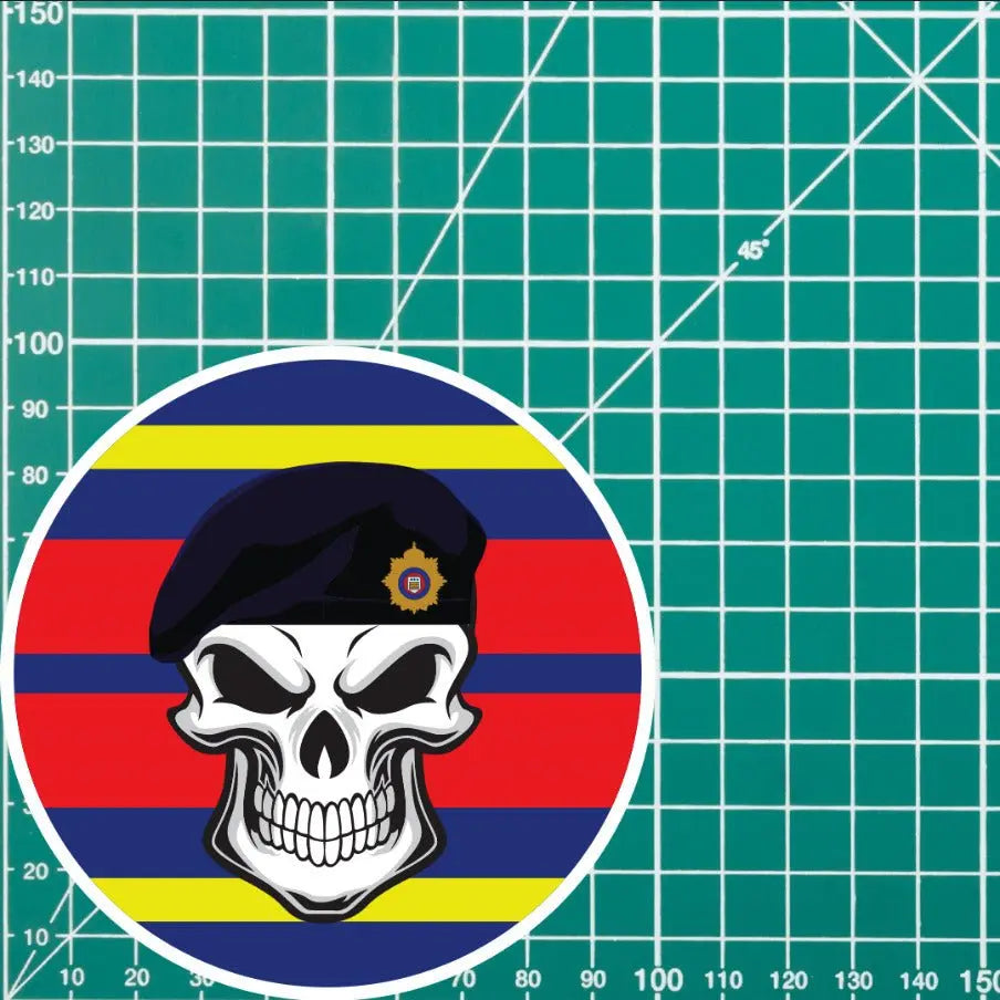 Skull with Royal Logistics Corps Beret TRF Vinyl Sticker - 10cm redplume