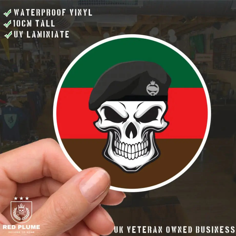 Skull with Royal Tank Regiment Beret TRF Vinyl Sticker - 10cm redplume