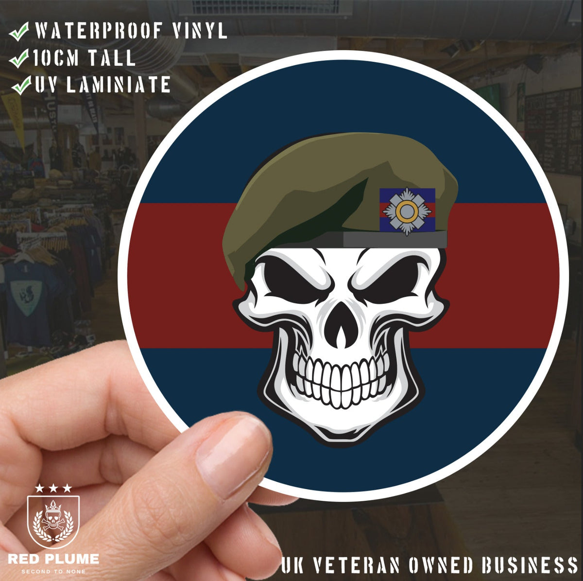 Skull with Scots Guards Beret TRF Vinyl Sticker - 10cm redplume