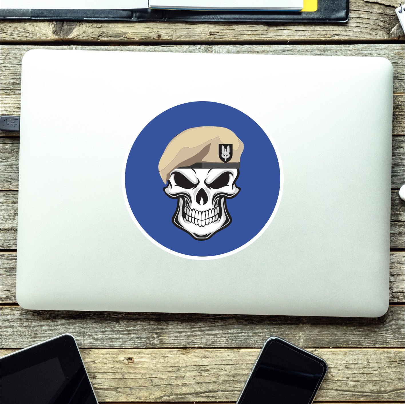 Skull with Special Air Service Beret TRF Vinyl Sticker - 10cm redplume