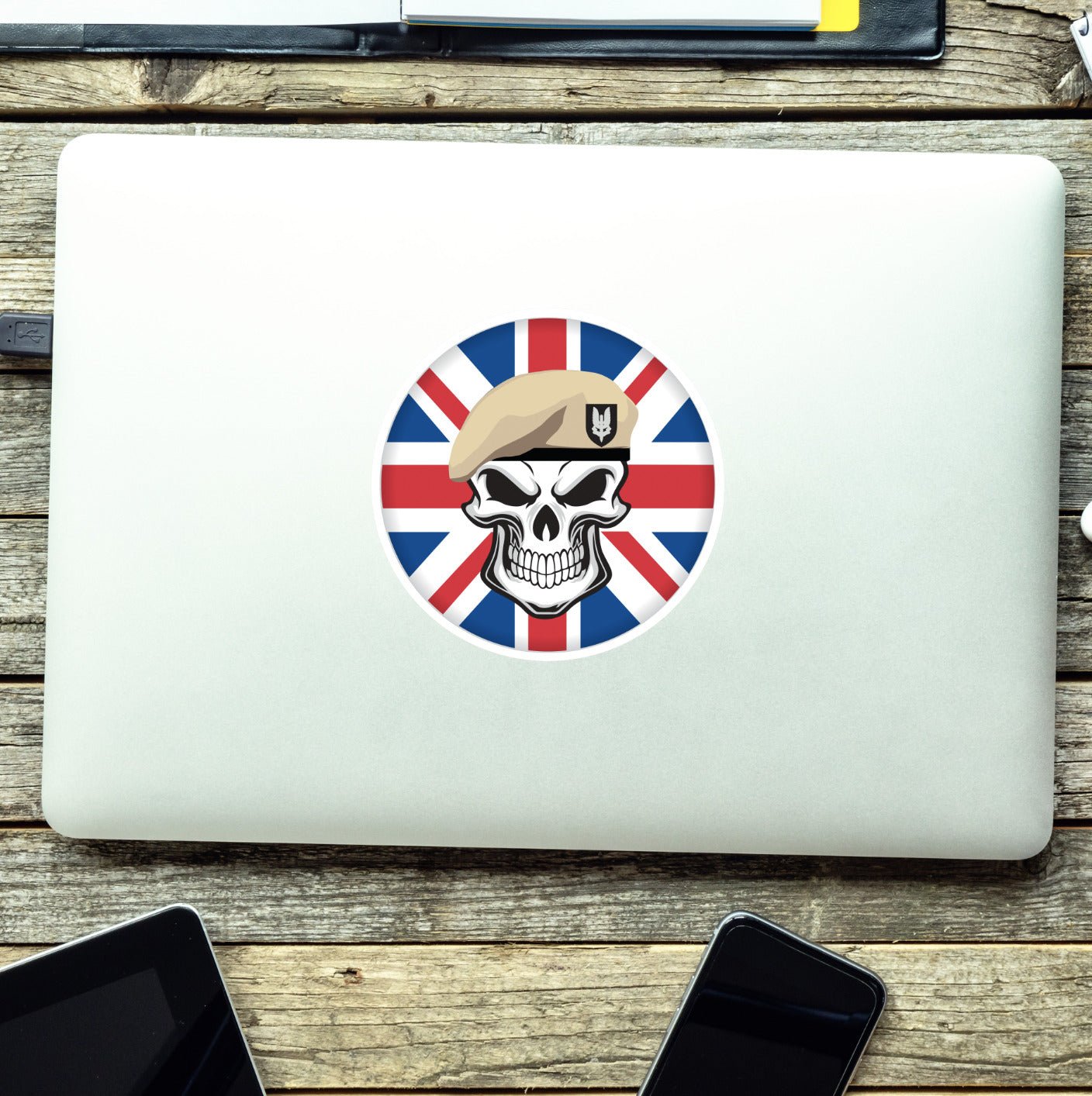 Skull with Special Air Service Beret UJ Vinyl Sticker - 10cm redplume