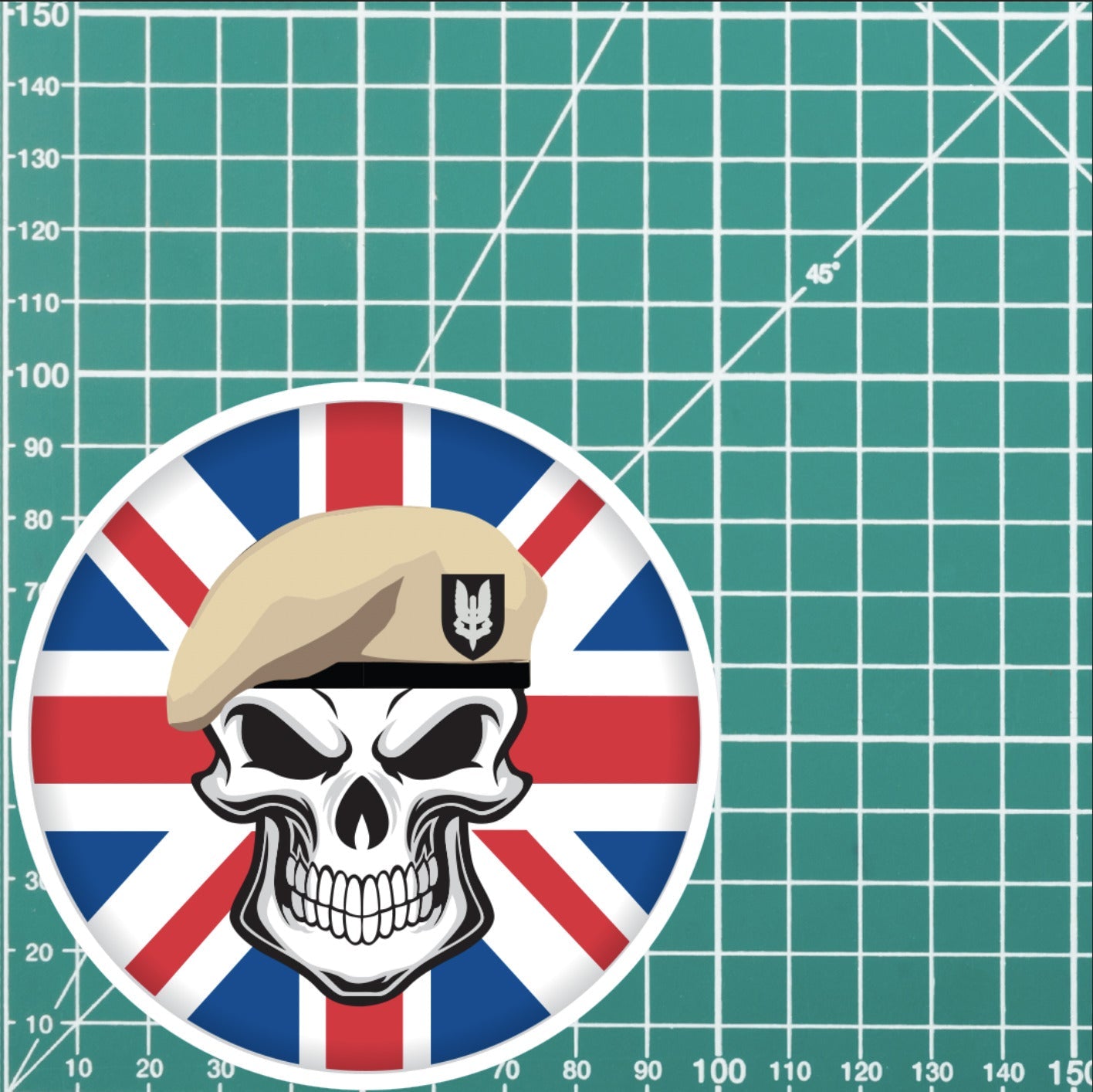 Skull with Special Air Service Beret UJ Vinyl Sticker - 10cm redplume