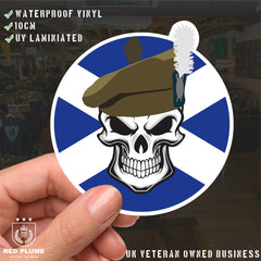 Skull with the Royal Regiment of Scotland Glengarry TRF Vinyl Sticker - 10cm redplume