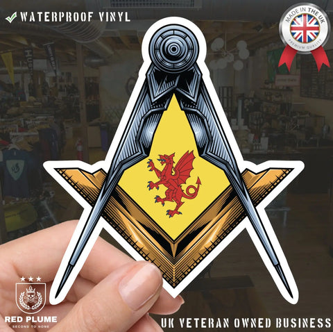 Somerset Masonic Sticker Square & Compass Union Vinyl Decal - Red Plume