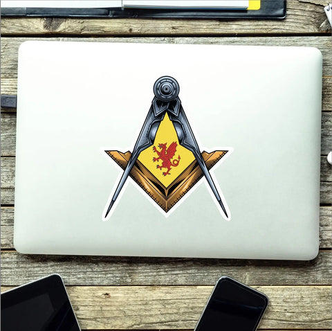 Somerset Masonic Sticker Square & Compass Union Vinyl Decal - Red Plume
