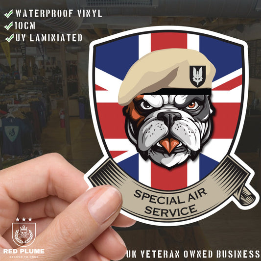Special Air Service British Bulldog and Union Jack Shield Vinyl Sticker - 10cm redplume