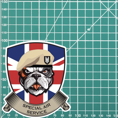 Special Air Service British Bulldog and Union Jack Shield Vinyl Sticker - 10cm redplume
