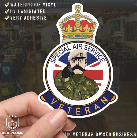 Special Air Service (SAS) Veteran UV Laminated Kitch & Beret Decal/Sticker - Red Plume