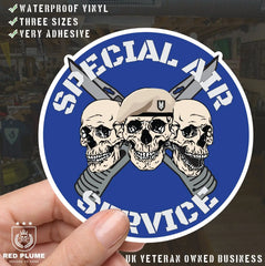 Special Air Service SAS Waterproof Vinyl Stickers Three Skull Design redplume
