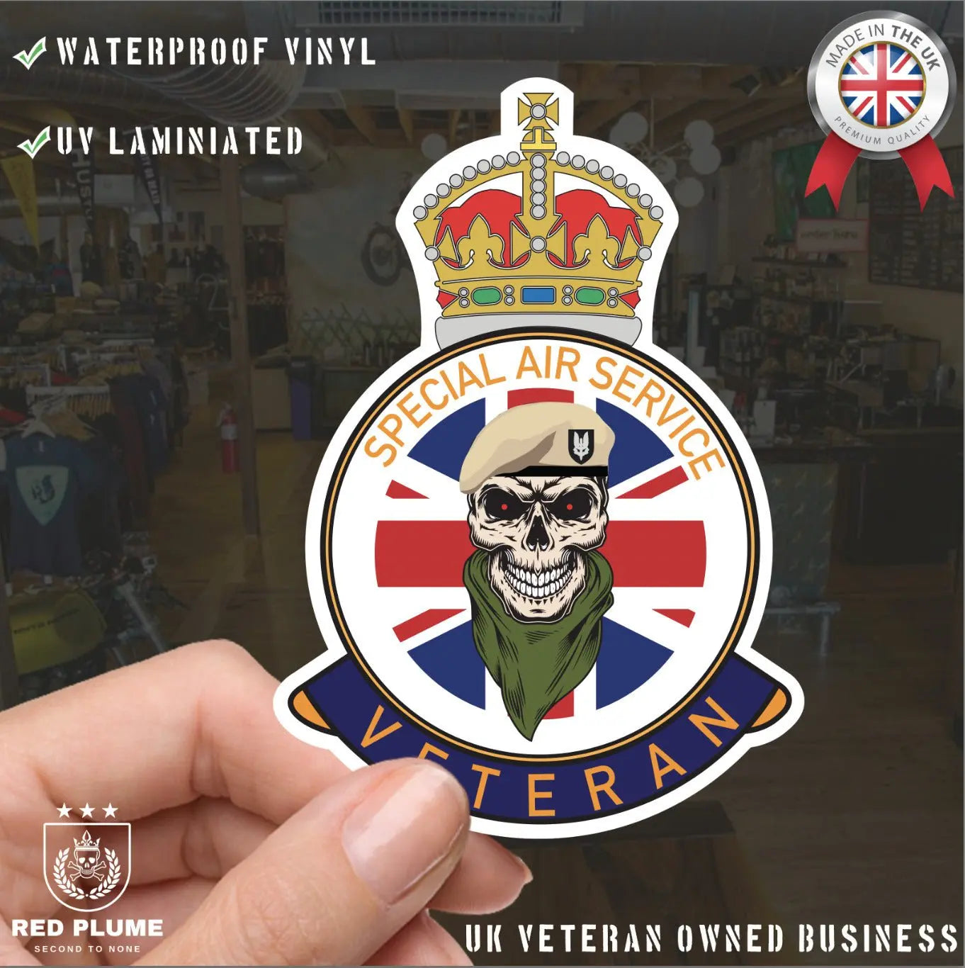 Special Air Service Veteran UV Laminated Skull & Beret Decal redplume