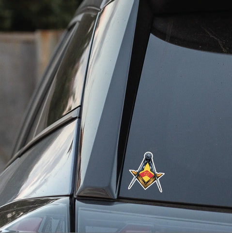 Staffordshire Masonic Sticker Square & Compass Union Vinyl Decal - Red Plume